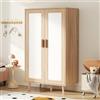 VIVCA Armadio a doppia anta con asta appendiabiti, per camera da letto e cameretta dei bambini, colore bianco e legno naturale, 80 x 46 x 141,5 cm