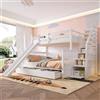 SACOOL Letto a castello 90x200 sopra 140x200 con cassetti portaoggetti e scivolo multifunzionale bianco