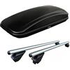 Generico BOX BAULE FARAD CRUB NERO GOFFRATO ANTIGRAFFIO 430 LITRI + BARRE PORTATUTTO PORTAPACCHI PORTABAGAGLI da Tetto AUTO SPECIFICHE per 500X con BARRE LONGITUDINALI - 1-93431 - A3100-9711