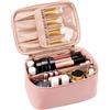OCHEAL Beauty case rosa, borsa organizer da viaggio per trucchi, grande capacità, borsa per cosmetici da donna, grande borsa da viaggio per ragazze che viaggiano con fessura per pennelli e divisore