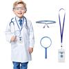 BSBUY Costume Dottore Bambino, Camice Laboratorio Bambino, 4 Pezzi Costume da Medico per Bambini, con Goggles, Carta D'identità, Ingrandimento, Kid Scienziato Cosplay Costume per Halloween, Bianco, XL