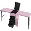 HPDTZ Tavolo per unghie con cassetto e ruote in alluminio e ABS per salone di unghie, uso domestico, portata 100 kg e tavoli laterali pieghevoli per 4 persone, Colore: rosa.