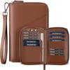VULKIT Porta passaporto in pelle per famiglia, organizer per documenti da viaggio, con blocco RFID, sottile, doppio slot per schede SIM e porta carte, Espresso, 21 x 14 x 2.3 cm, Casual