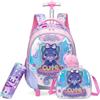 Egchescebo Zaino con Rotelle Bambina Animali Orso Trolley Zainetto Asilo Scuola Elementare Primaria Borsa Pranzo Portamatite Grande Carrello Valigia Ragazza per Valigia da Viaggio Blu