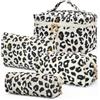 beifon Set di 3 beauty case da donna con motivo floreale, borsa per il trucco, portatile, grande, per donne e ragazze, Set da 4 pezzi, motivo leopardato, moderno