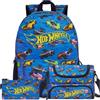 Get Trend Hot Wheels Zaino Ragazzo Set, 3 Pcs con Zaino Scuola, Borsa Termica Porta Pranzo e Astuccio Scuola, Regalo Bambini (Blu/Multi Hot Wheels)