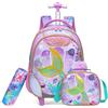 Egchescebo Zaino con Rotelle Bambina Animali Sirena Trolley Zainetto Asilo Scuola Elementare Primaria Borsa Pranzo Portamatite Media Carrello Valigia Ragazza per Valigia da Viaggio Viola