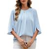 PASUDA Camicia Donna Elegante Manica a 3/4 Top Blusa a Girocollo in Chiffon Casual Camicetta Estiva Tinta Unita Manicotto Split Maglietta da Lavoro (Bianco, XL)