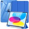 MoKo Custodia per iPad (A16) 11 Gen 11 Pollici (2025), Custodia per iPad 10 Gen (2022) con Portapenna Sinistro, Cover Sottile a Tre Ante per iPad-11 Pollici con Retro in TPU Trasparente, Blu Cobalto