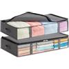 Lifewit Contenitori Sottoletto, Scatole Vestiti con Finestra Frontale Trasparente, Organizer per Armadi e Contenitori per Asciugamani, Vestiti, Coperte, Grigio, 65 L, 2 Pezzi