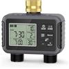 RIOGOO Timer per rubinetto da giardino esterno, timer per irrigatore programmabile con ritardo pioggia, irrigazione a goccia automatica e sistema di irrigazione del prato per cortile (2 Outlet)