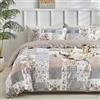 Tokokimo Set Copripiumino Matrimoniale 240x220 cm, Copripiumino Matrimoniale 3 Pezzi Motivo Patchwork Pattaya in Morbida Microfibra, Completo con 1 Copripiumino + 2 Federe 50x80 cm, Khaki