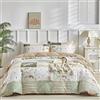 Tokokimo Set Copripiumino Matrimoniale 240x220 cm, Copripiumino Matrimoniale 3 Pezzi Motivo Patchwork Pattaya in Morbida Microfibra, Completo con 1 Copripiumino + 2 Federe 50x80 cm, Verde Beige