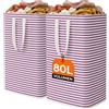 Lifewit Cesto Portabiancheria, Grande Cesta Portabiancheria Pieghevole con Manici Allungati, Portabiancheria Sporca, Laundry Basket per Vestiti, Asciugamani, Coperte, Viola, 80 L, Set di 2