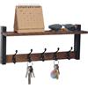 Relaxdays portachiavi da parete, 5 ganci con ripiano, organizer chiavi, 19x43,5x11,5 cm, stile industrial, marrone/nero