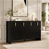OLIVIBED Credenza Moderna, 140 cm, cassettiera con 4 Ante e Ripiani Regolabili, con Manici Dorati, per Sala da Pranzo, Soggiorno, Camera da Letto, corridoio, 140 x 80 x 38 cm, Colore Nero