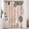 Hnmdmyi Tenda da doccia Boho 90x180, Foglie astratte pianta beige tenda da bagno metà secolo moderno geometrico minimalista arte estetica impermeabile poliestere tessuto lavabile tenda da bagno
