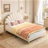OLIVIBED Letto imbottito per bambini 140x200 cm, letto matrimoniale con rete a doghe e testiera regolabile a forma di fiore, letto per ragazze in legno, in velluto, per camera da letto, senza