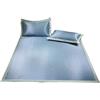 Opvisvoy Materasso Rinfrescante Quadrato, Morbida Stuoia in Seta di Ghiaccio Pieghevole, Set di Biancheria da Letto in Seta di Ghiaccio con Federe e Cinture di Fissaggio Aggiunte, 冰丝席 (Blu, Singolo 90