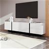 OLIVIBED Mobile TV da 190 cm, mobile basso per TV con 3 ante e 2 cassetti, lucido per TV fino a 85 pollici, mobile TV per soggiorno, 190 x 35 x 45 cm, colore: bianco e nero