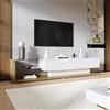 OLIVIBED 170 cm TV-Schrank, TV Board mit offenem Stauraum und 2 Schubladen, TV Lowboard für Fernseher bis zu 75 Zoll, Fernsehtisch für Wohnzimmer, Esszimmer, 170 x 36 x 38 cm, Weiß und Holzfarbe