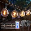 Hoteril G40 Catena luminosa solare per esterni, 15 m, 19 + 2 lampadine in PET, 2200 K, luce bianca calda, IP65, 8 modalità + timer + USB ricaricabile, batteria da 2400 mAh per balcone, giardino