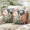 Chicamy Fodera per Cuscino Decorativa in Lino 40x40 Set di 2 Federa Cuscini Fiori di Peonia Motivo Geometrico per Divano Esterno Fattoria Giardino Casa Decorazione