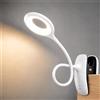 QJUZO Lampada con Pinza Ricaricabile, Luce per Lettura Libri a Letto 36 LED, 3 Colori e Dimmerabile, Collo d'Oca 360°, Senza Fili, Lampada da Scrivania con Morsetto per Bambini, Studio e Lavoro,Bianco
