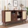 OLIVIBED Credenza 155x38x80cm, cassettiera con 3 Ante scorrevoli in Rattan, Armadio in Rattan Traspirante con 2 cassetti, Mobile cassettiera per corridoio, Camera da Letto, Soggiorno, Legno Scuro