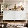 OLIVIBED Credenza con Ripiani Regolabili, 4 Ante, Armadio da Soggiorno con Maniglie e Gambe Dorate, Design Strutturato, per Camera da Letto, Soggiorno, 160 x 40 x 80 cm, Bianco