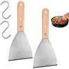Zykra 2 Pezzi Spatola Triangolare Professionale Acciaio Inox Manico in Legno | 23.5 x 10 cm Paletta per Piastra, Spatola Triangolare con 2 Ganci a S, per Hamburger Bistecca e Pizza