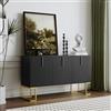 OLIVIBED Credenza a 3 ante in forma di U, Moderna cassettiera con ripiani regolabili, Armadio da soggiorno con maniglie in metallo dorato e base, per sala da pranzo, cucina, 138x40x80.5cm, Nero