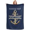 OOEREWGF Personalizzato Nautico A Tema Benvenuto A Bordo Coperta Blu Marino, Bussola Personalizzata Nave A Vela Yacht Nome Barca Gettare Coperta Regalo Per I Proprietari Di Barche, Casa Del Lago
