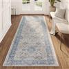 TAPISO Valley Tappeto per Corridoio Vintage Pelo Corto con Motivi Classici Bianco Blu - Elegante Runner per Soggiorno, Camera da Letto, Sala da Pranzo - Design Moderno, Facile da Pulire - 100 x 250 cm