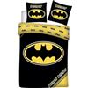 BrandMac Set di biancheria da letto per letto singolo Batman, copripiumino 140 x 200 cm con federa 60 x 65 cm, 100% cotone, design classico nero e giallo, decorazione per camera da letto con supereroi