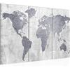 Runa Art Mappa Del Mondo Quadri Soggiorno Grande Grigio Carta Geografica Calcestruzzo 120 x 80 cm 3 Pezzi Decorazione Murale 104331c