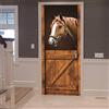 HQDOC 3D Porta Murale Cavallo marrone, casetta per cavalli Poster Adesivi per porte 3D in PVC Adesivo per Porta, Home Decorazione Pellicola Decorativa Carta Autoadesiva Cameretta,77x200cm.