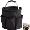 Ruikcoll Organizer pieghevole per la pulizia con manico,17L,neroScuro | Borsa porta attrezzi con 6 tasche esterne, cestino per la pulizia portatile, adatta per il giardino e per l'uso interno