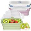 Ouxayapl 3 Pezzi Lunchbox Pieghabile, 550ML Contenitori Pieghabili con Coperchio, Bento Box Portapranzo, Set Contenitori per Alimenti in Silicone, Adatti per Microonde e Congelatore (Verde, Rosa, Blu)