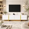 OLIVIBED Mobile TV 190 cm, Lowboard TV con 3 porte e 2 cassetti, Lowboard lucido, Tavolo TV per televisori fino a 85 pollici, Comò TV per soggiorno, 190x35x45 cm, Bianco