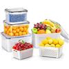 Freshmagis 8PCS Contenitori Frigorifero Organizer, Filtrabile Contenitori di Bacche, Organizer Frigorifero Salvaspazio, Contenitore Plastica con Coperchio per Alimenti, Cestello di Drenaggio