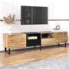 OLIVIBED Mobile TV da 190 cm, mobile TV per sotto 85 pollici, tavolo TV con ante e cassetti, moderno tavolino TV per soggiorno e camera da letto, 190 x 38 x 48 cm, naturale e nero