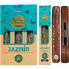 INCIENSOSHOP Aromasenses| Incenso al Gelsomino biologico Ullas Sahumerio | 100% naturale | Fatto a mano | 25 gr x 12 Pacchetti = Totale 300 gr | Rilassamento, Meditazione + 1 Bruciatore di incenso Aromasenses