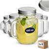 gouveo Set di 6 bicchieri da 450 ml con coperchio, color argento - bicchiere con manico e tappo a vite - bicchieri con manico e coperchio - bicchiere da cocktail per giardino e balcone (TGH450S)