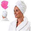 aztex, Asciugamano a Turbante per asciugare i Capelli, con Passante e Chiusura a Bottone, in Cotone Lussuoso, Assorbente e Leggero, Vari Colori Disponibili, 64 cm x 23 cm, Colore: Bianco