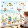 Supzone Adesivi Finestra Tartaruga Marina Vetrofanie Mare Decorazioni Primavera e Estate, Decorazioni per Vetri Anti-Uccelli Adesivi Statici per Finestre per Bambini