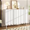 OLIVIBED Credenza bianca opaca, cassettiera con 4 ante, credenza da cucina con gambe, moderna credenza ondulata per soggiorno, armadi multiuso per soggiorno camera da letto corridoio ufficio
