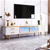 OLIVIBED Mobile TV con LED, tavolo TV con gambe dorate e gambe in metallo, mobile basso con 4 cassetti strutturati, tavolo TV da 170 cm per televisori da 60/65, 170 x 37 x 47,5 cm