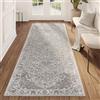 TAPISO Valley Tappeto per Corridoio Vintage Pelo Corto con Motivo Classico Tradizionale Grigio - Elegante Runner per Soggiorno, Camera da Letto, Sala da Pranzo - Design Moderno - 120 x 300 cm