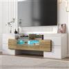 OLIVIBED Mobile TV con cassetti, 145 cm, Lucido, con Illuminazione a LED e Piano in Vetro, per Soggiorno e Sala da Pranzo, Bianco e Legno (Colore Bianco + Legno)